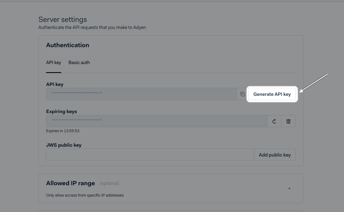 Server settings, where you generate the API key