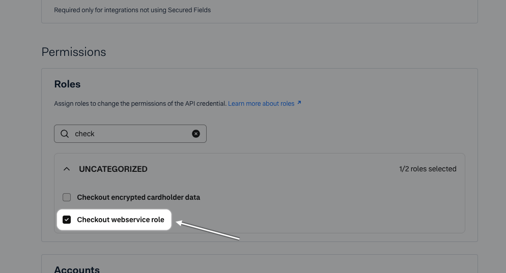 The Checkout webservice role ticked